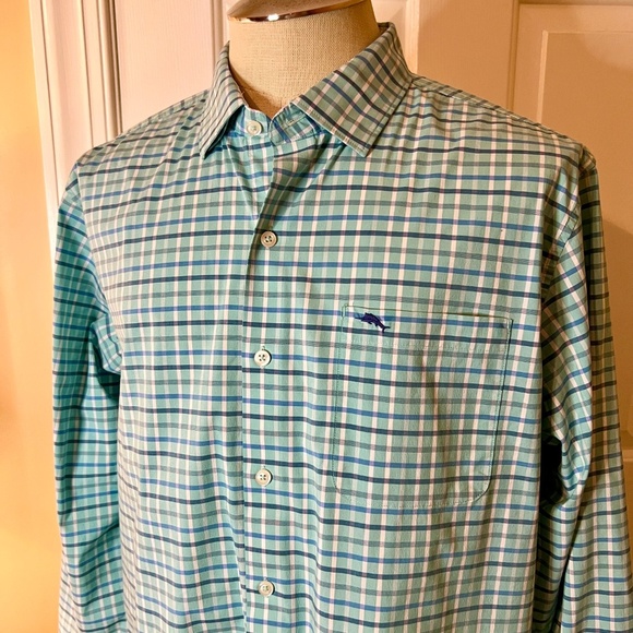 $168 Men's Tommy Bahama Sarasota Stretch Regatta Atlantis Teal Shirt Size LARGE - Picture 2 of 3
